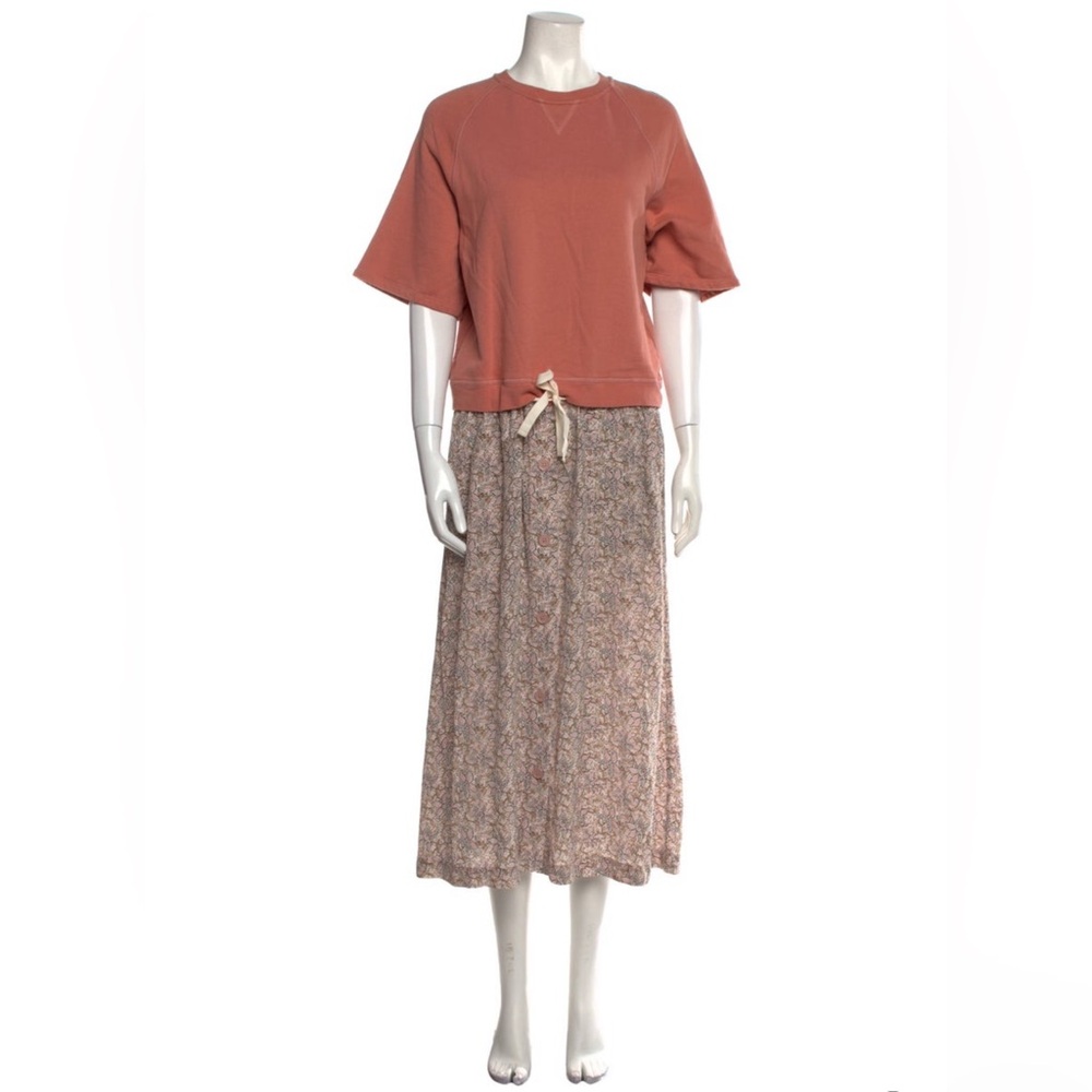 Vanessa Bruno Floral Print Silk / Sweatshirt MIDI Dress Combo